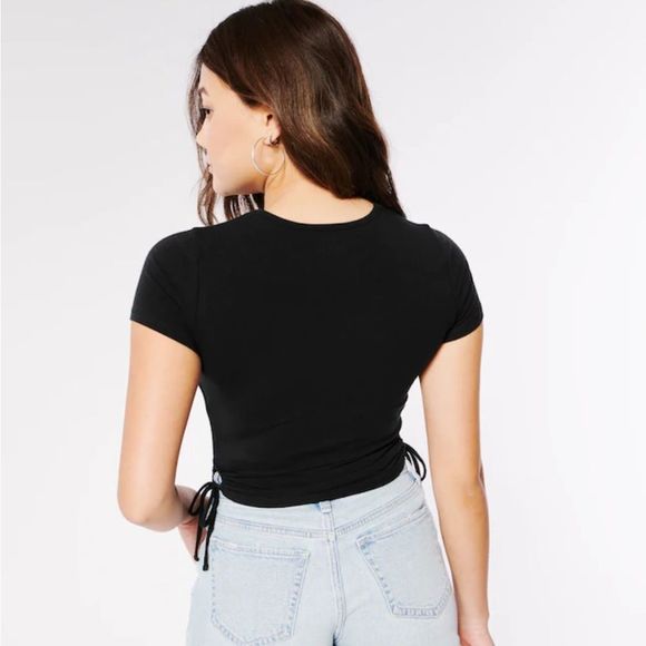 🍓Hollister Black Short Sleeve SIDE CINCH BABY Crop Top/Tee - Picture 6 of 6